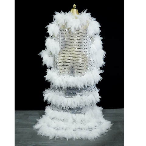 SNOWFALL Opera Duster – Sequin‑Mesh & Tulle Boa Coat