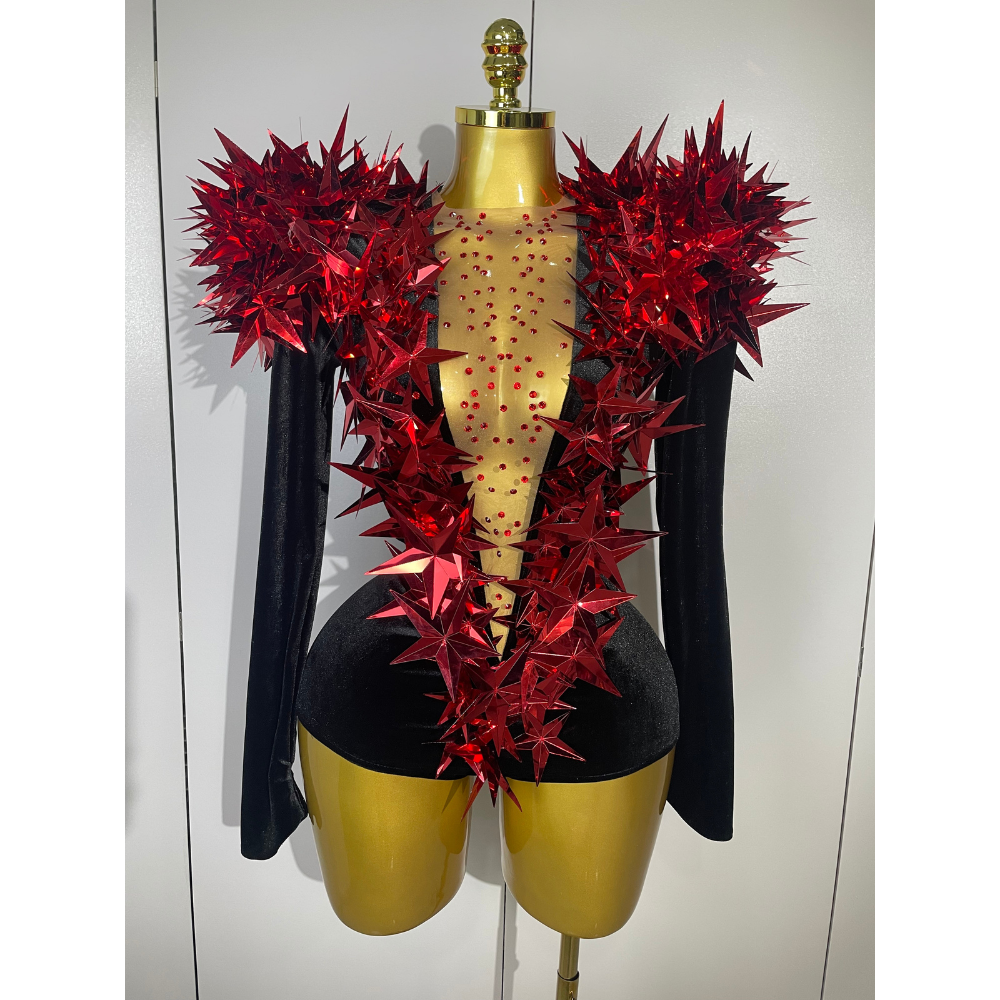 STARBURST Velvet Mesh Illusion Bodysuit-bodysuit-SAINT CHIC