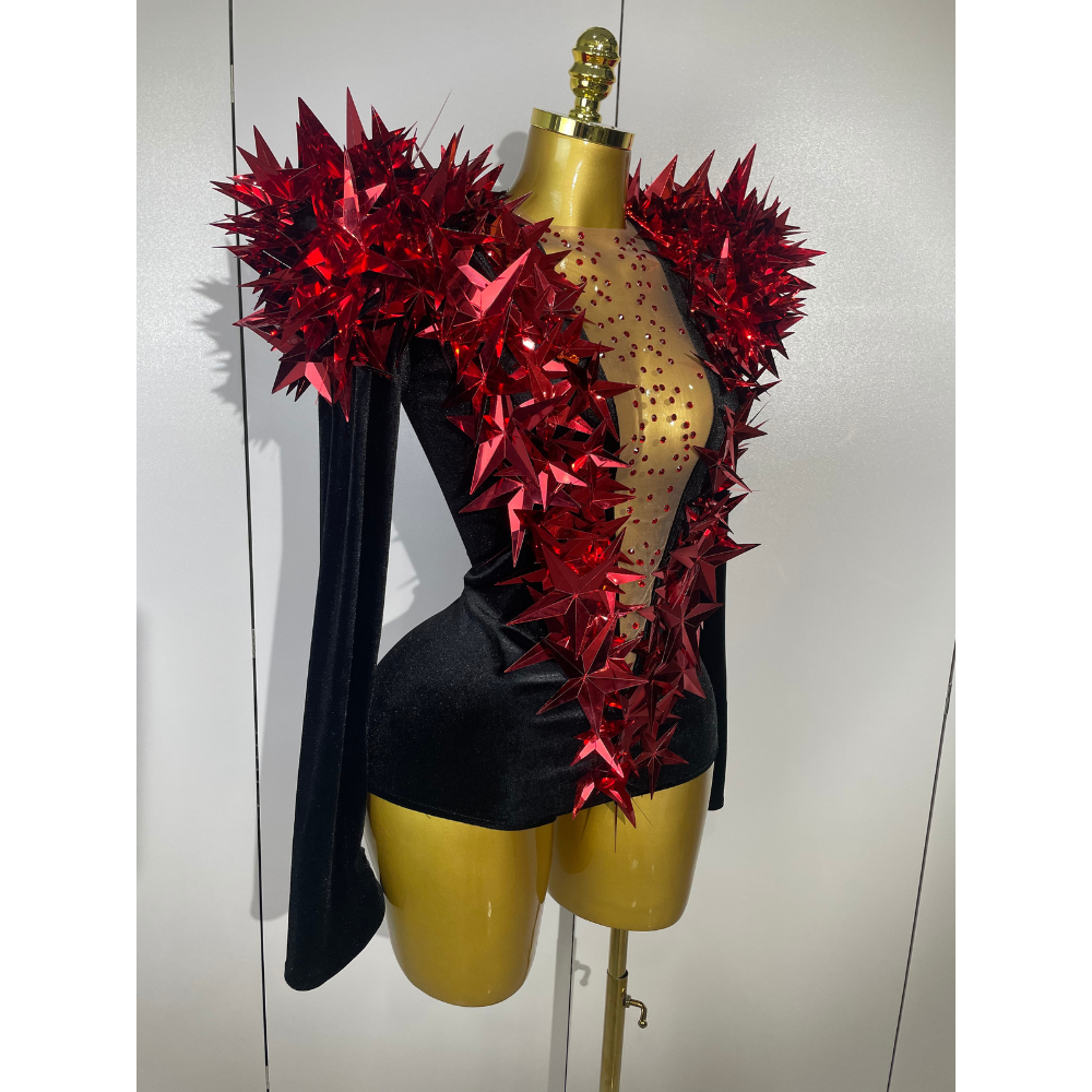 STARBURST Velvet Mesh Illusion Bodysuit-bodysuit-SAINT CHIC