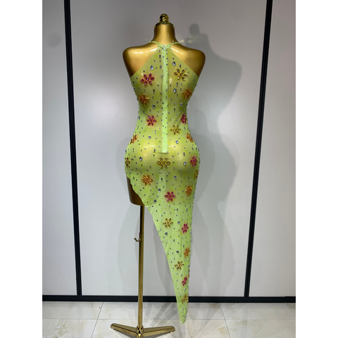 STARFLOWER Crystal Mesh Asymmetric Dress