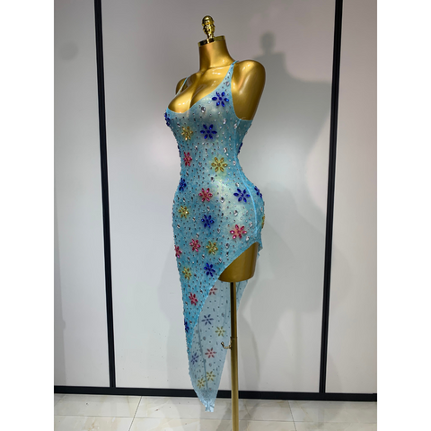 STARFLOWER Crystal Mesh Asymmetric Dress