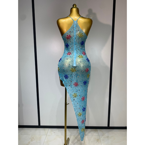 STARFLOWER Crystal Mesh Asymmetric Dress