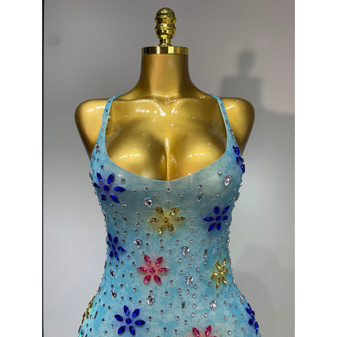 STARFLOWER Crystal Mesh Asymmetric Dress