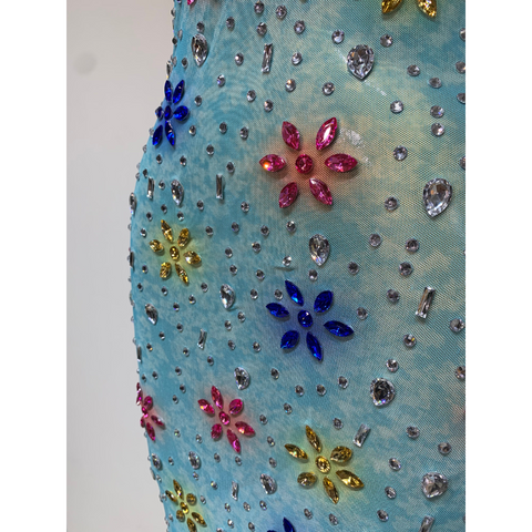 STARFLOWER Crystal Mesh Asymmetric Dress
