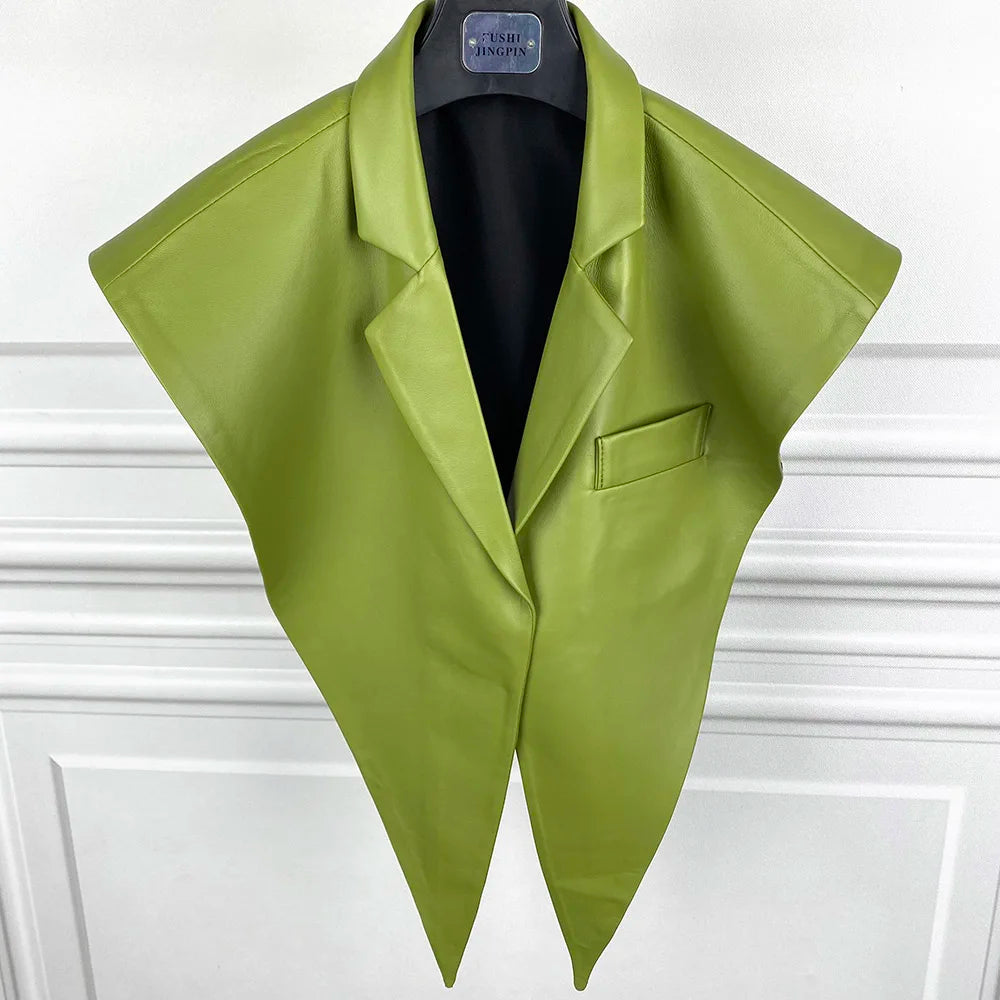 STRUCTURED Leather Shawl Collar-outerwear-SAINT CHIC Image principale du produit