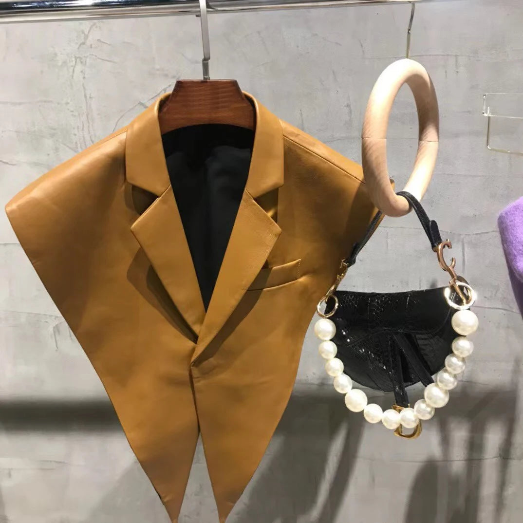 STRUCTURED Leather Shawl Collar-outerwear-SAINT CHIC
