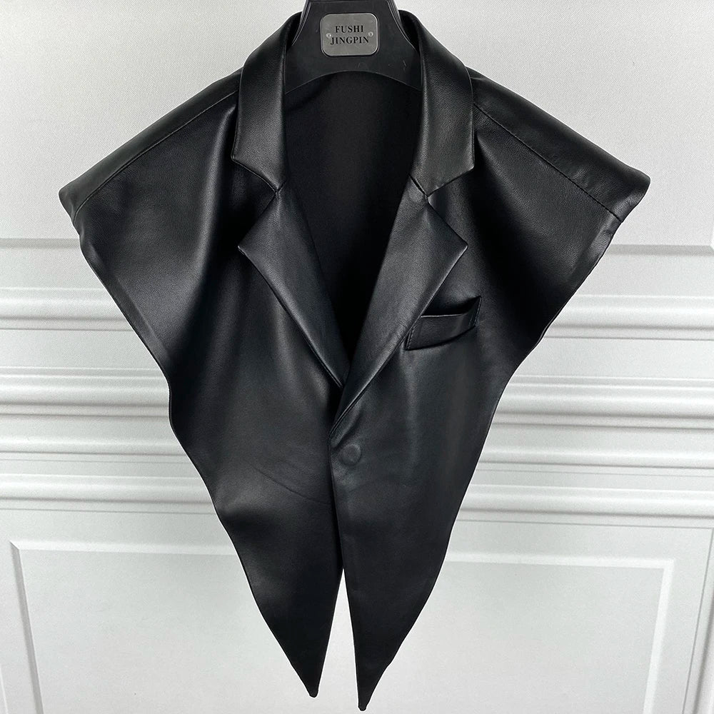 STRUCTURED Leather Shawl Collar-outerwear-SAINT CHIC