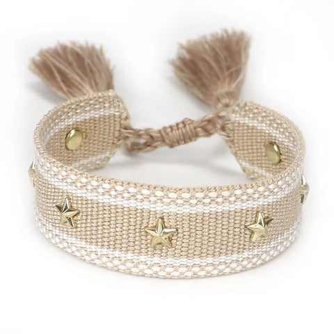 TABITHE Woven Bracelet – Adjustable Cotton Charm with Star & Moon Studs