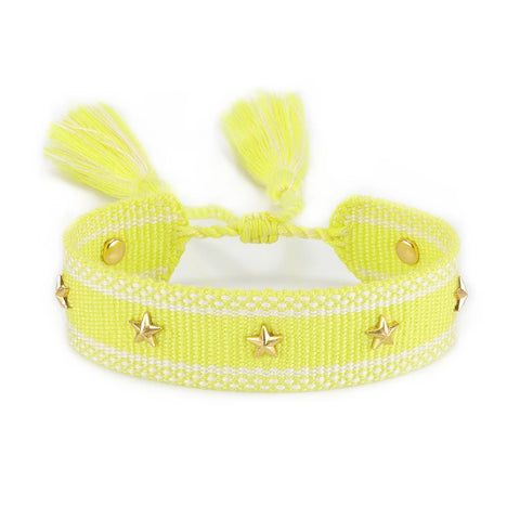 TABITHE Woven Bracelet – Adjustable Cotton Charm with Star & Moon Studs