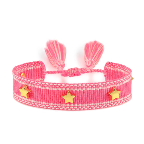 TABITHE Woven Bracelet – Adjustable Cotton Charm with Star & Moon Studs