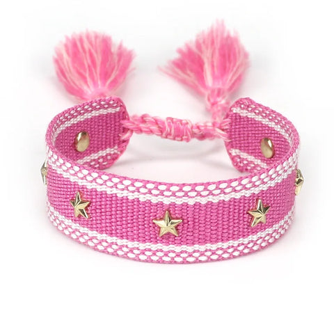 TABITHE Woven Bracelet – Adjustable Cotton Charm with Star & Moon Studs