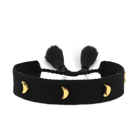 TABITHE Woven Bracelet – Adjustable Cotton Charm with Star & Moon Studs