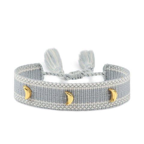 TABITHE Woven Bracelet – Adjustable Cotton Charm with Star & Moon Studs