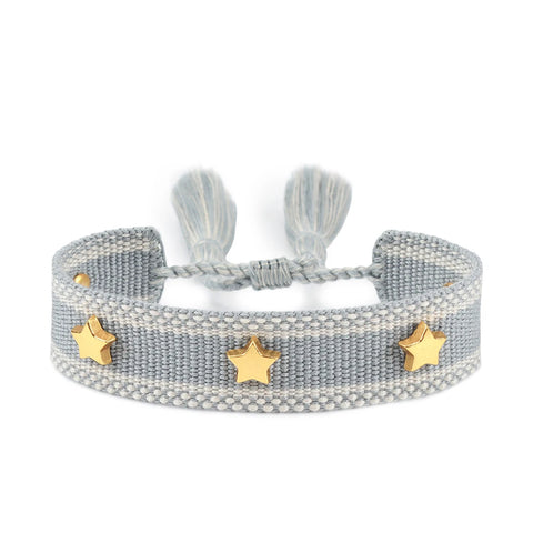 TABITHE Woven Bracelet – Adjustable Cotton Charm with Star & Moon Studs