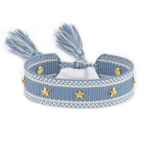 TABITHE Woven Bracelet – Adjustable Cotton Charm with Star & Moon Studs