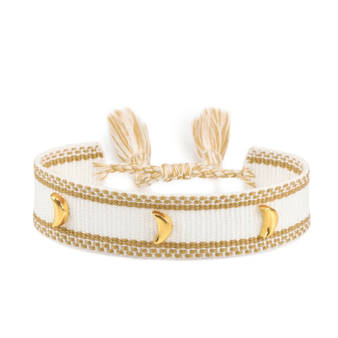 TABITHE Woven Bracelet – Adjustable Cotton Charm with Star & Moon Studs
