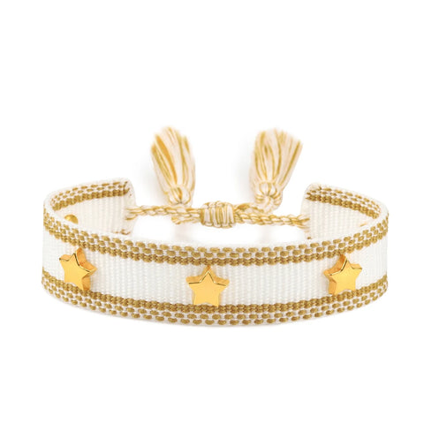 TABITHE Woven Bracelet – Adjustable Cotton Charm with Star & Moon Studs