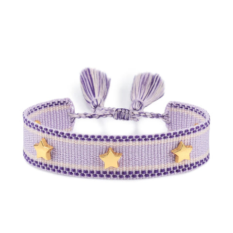 TABITHE Woven Bracelet – Adjustable Cotton Charm with Star & Moon Studs