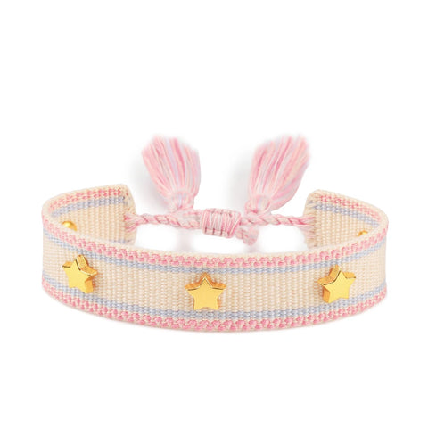 TABITHE Woven Bracelet – Adjustable Cotton Charm with Star & Moon Studs