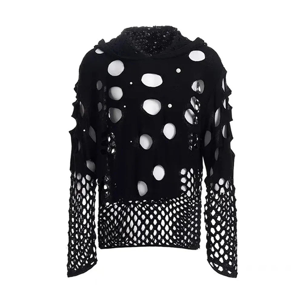 PIERCED Mesh Hooded Top