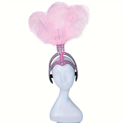 SHOWGIRL Ostrich Feather Headdress – Rhinestone Carnival Headpiece