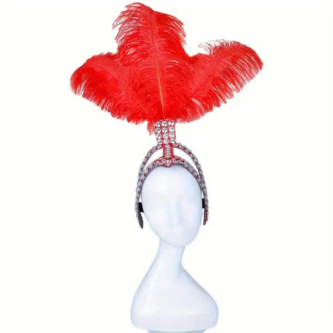 SHOWGIRL Ostrich Feather Headdress – Rhinestone Carnival Headpiece