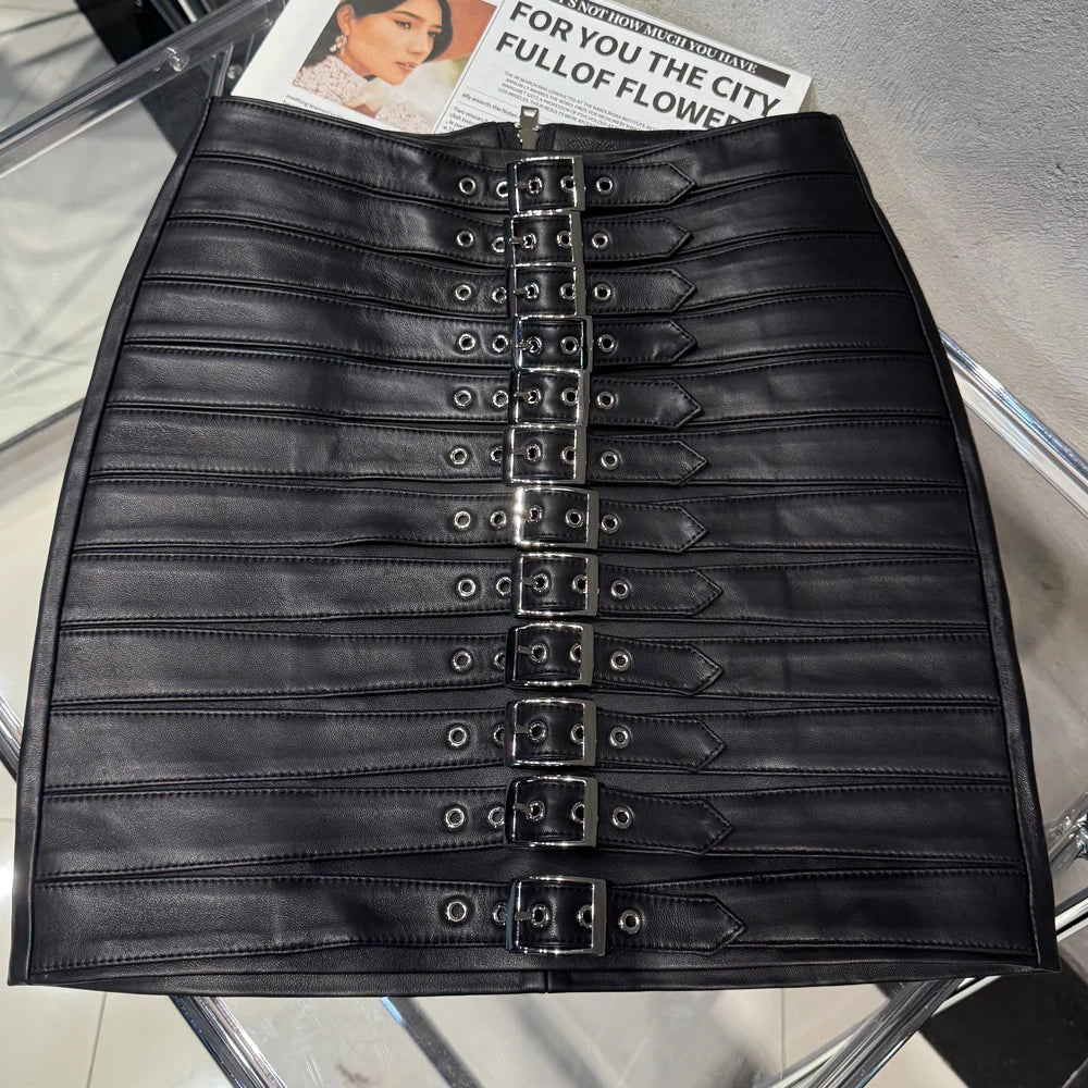 BAND BELT Lambskin Mini Skirt