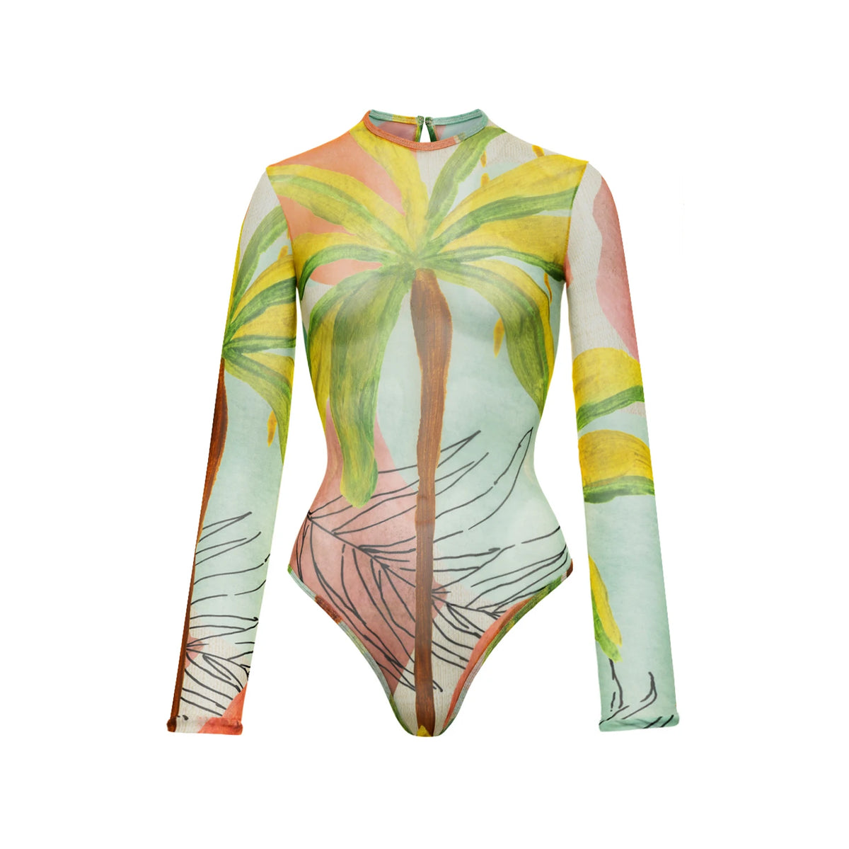 MIA Swim Set – Printed Long Sleeve Swimsuit + Mesh Skirt