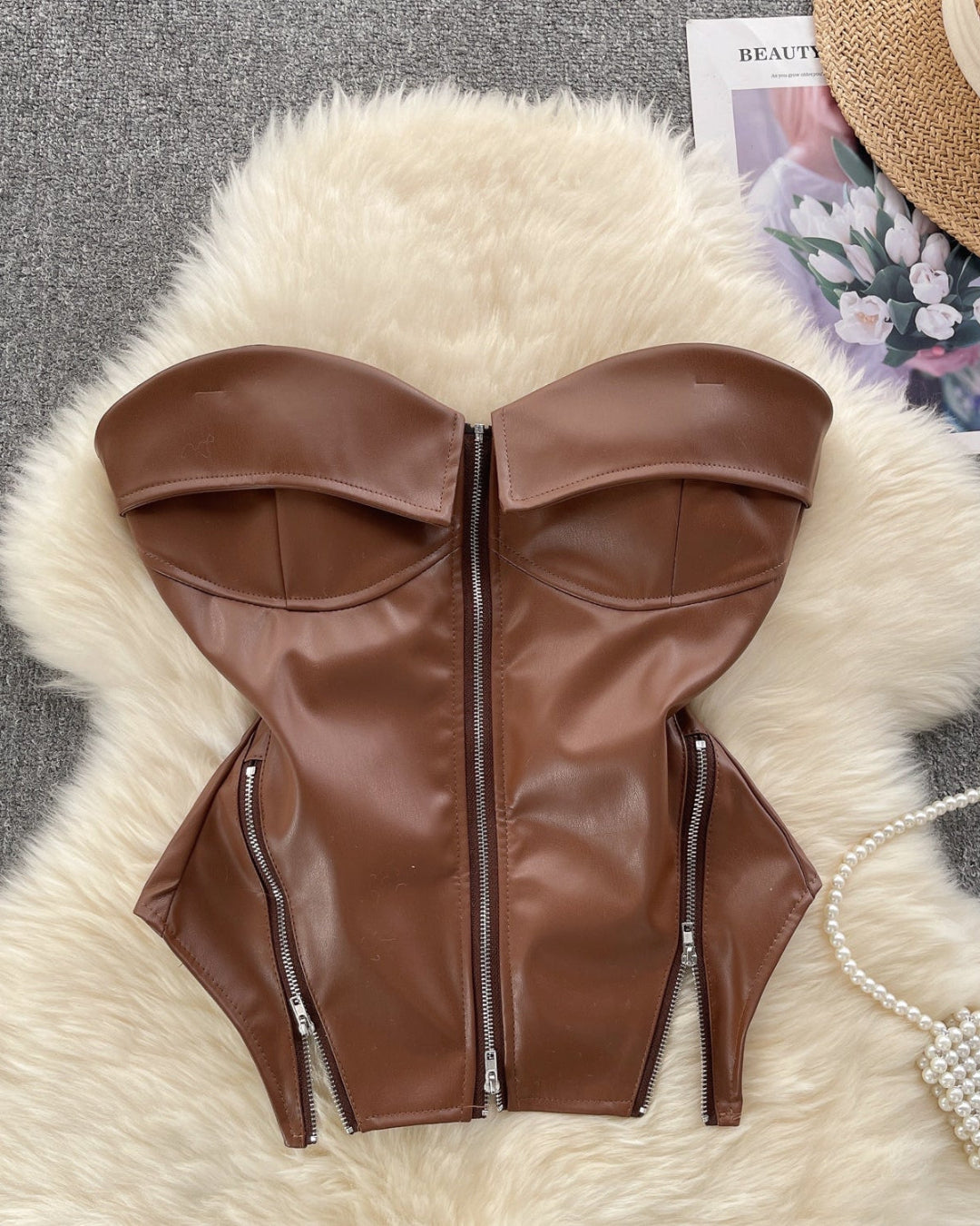 VIXEN Zip Corset-Top-SAINT CHIC Image principale du produit