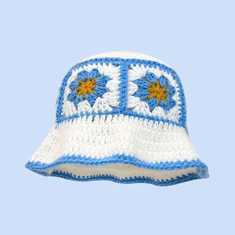 SAINT CHIC Hat Blue Flower PAIX Crochet Bucket Hat